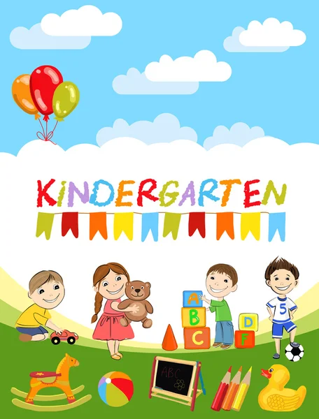 Kindergarten Jugar y aprender póster — Vector de stock