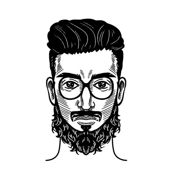 Retrato de homem barbudo para barbearia estilo Hipster —  Vetores de Stock