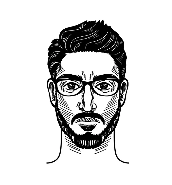 Retrato de homem barbudo para barbearia estilo Hipster —  Vetores de Stock