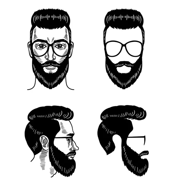 Modelo de vetor para barbearia Óculos de barba Face bigode Corte de cabelo — Vetor de Stock