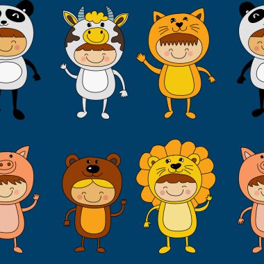 Hayvan kostümleri giyen sevimli çocuklar ile Seamless Modeli