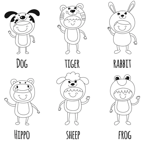 Illustration d'enfants mignons portant des costumes d'animaux — Image vectorielle