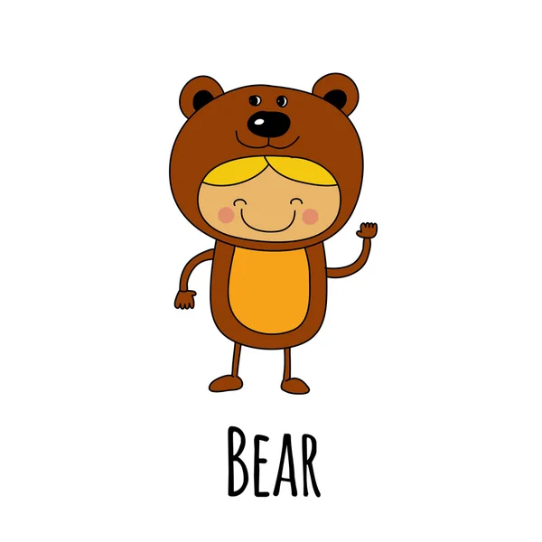 Иллюстрация милого ребенка в костюме медведя — стоковый вектор