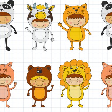 Hayvan kostümleri giyen sevimli çocuklar ile Seamless Modeli