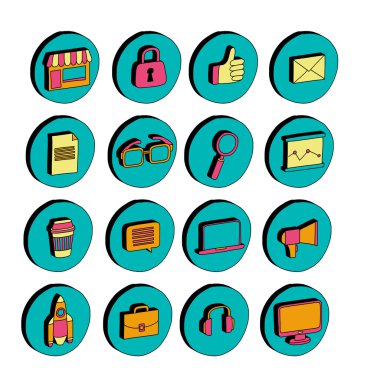 İzometrik simgeleri iş ve başlangıç 3d Doodle