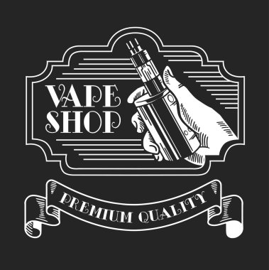 Elektronik sigara ve sıvı, Vape Dükkanı vektör tek renkli rozetleri, Amblemler