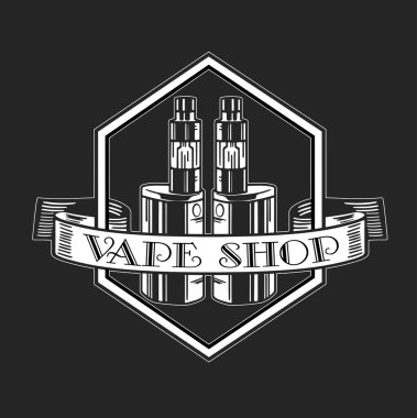 Elektronik sigara ve sıvı, Vape Dükkanı vektör tek renkli rozetleri, Amblemler