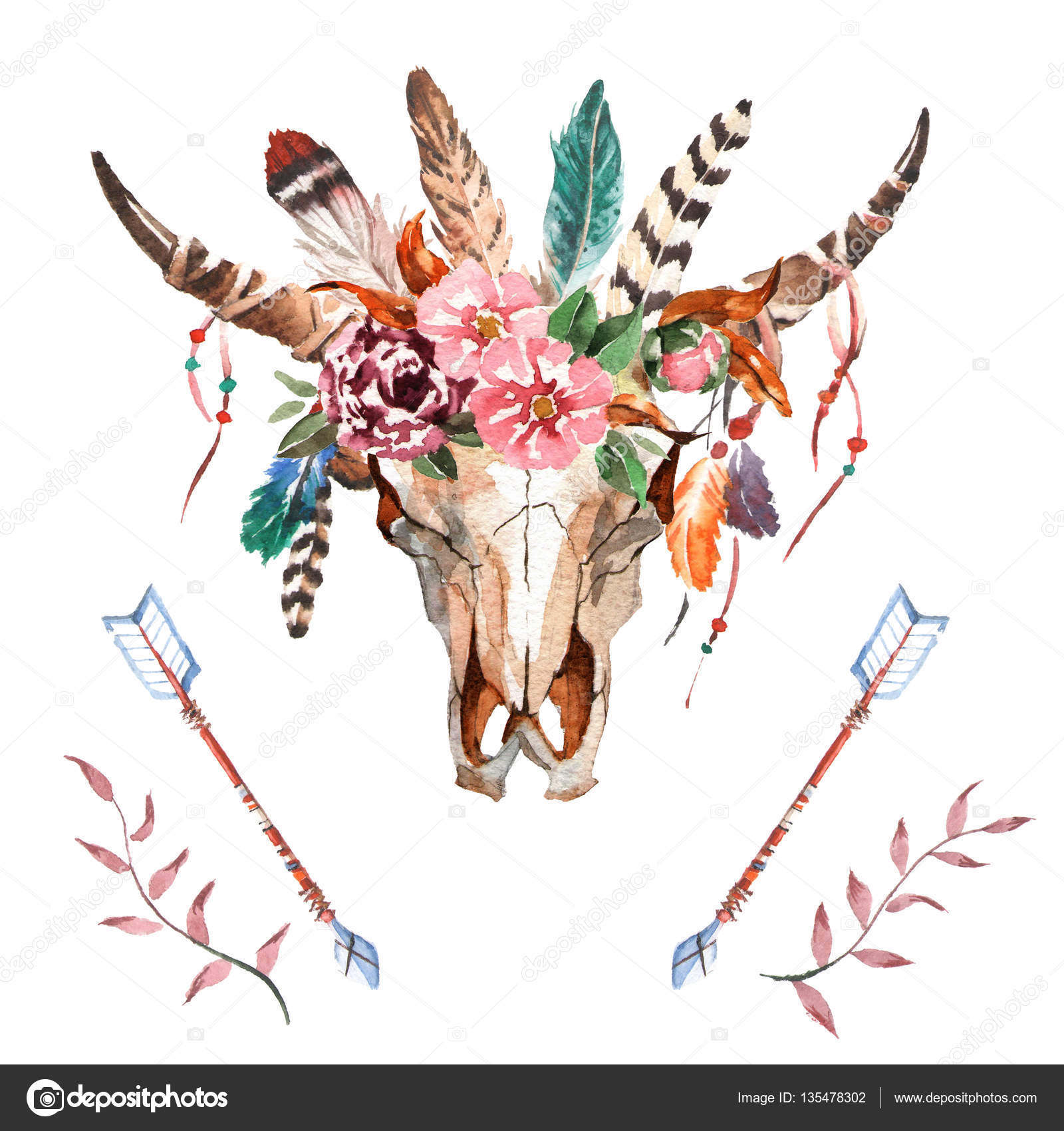 watercolor boho chic image flowers feathers animal watercolor boho chic image flowers feathers animal