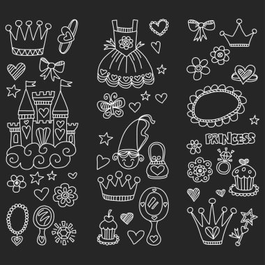 Bebek duş, oyuncak dükkanı için Prenses Doodle simgeler