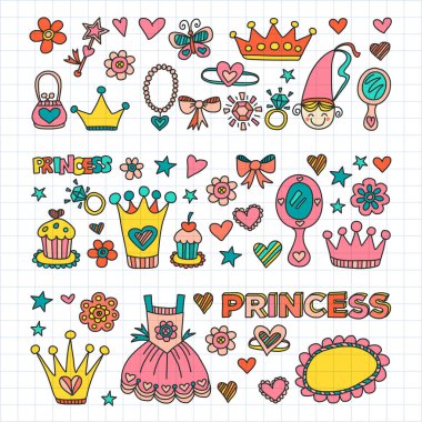 Benim küçük Prenses elle çizilmiş doodle öğeleri