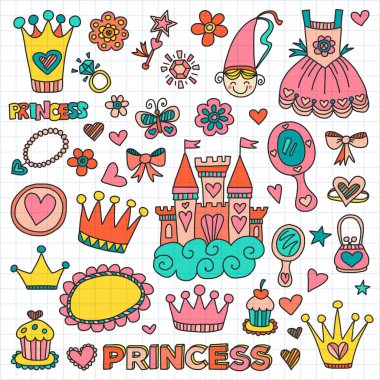Benim küçük Prenses elle çizilmiş doodle öğeleri