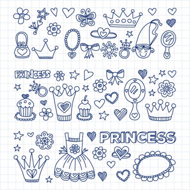 Benim küçük Prenses elle çizilmiş doodle öğeleri
