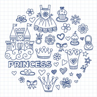 Benim küçük Prenses elle çizilmiş doodle öğeleri
