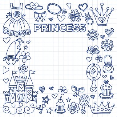 Benim küçük Prenses elle çizilmiş doodle öğeleri
