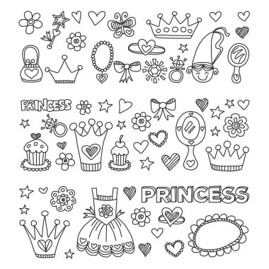 Benim küçük Prenses elle çizilmiş doodle öğeleri