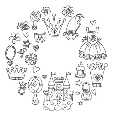 Benim küçük Prenses elle çizilmiş doodle öğeleri