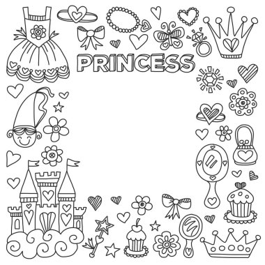 Benim küçük Prenses elle çizilmiş doodle öğeleri
