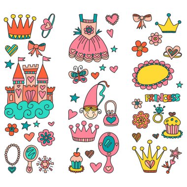 Benim küçük Prenses elle çizilmiş doodle öğeleri