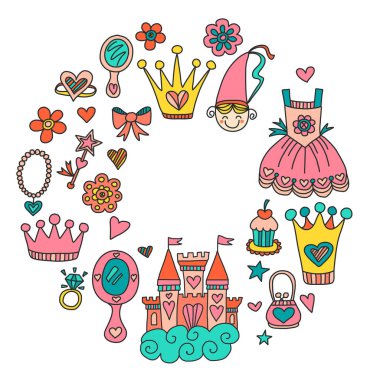 Benim küçük Prenses elle çizilmiş doodle öğeleri