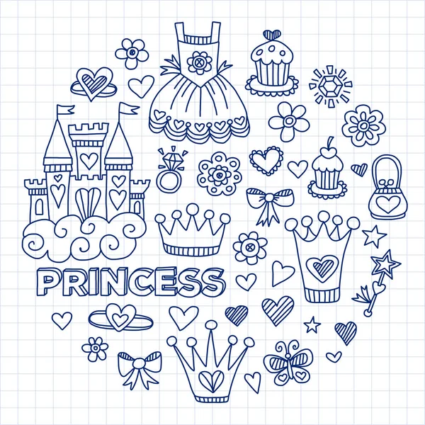 Mijn kleine prinses Hand getrokken doodle elementen — Stockvector