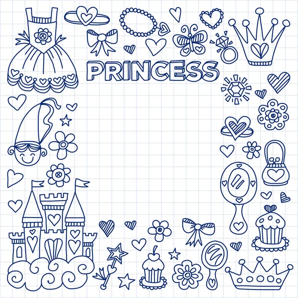 Mijn kleine prinses Hand getrokken doodle elementen — Stockvector