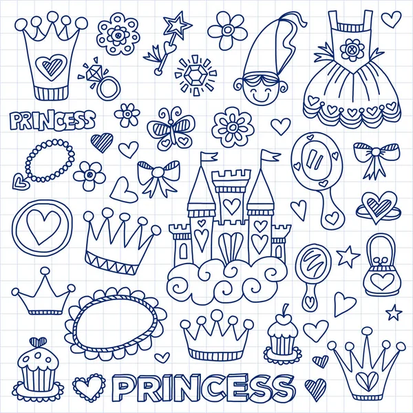 Moja mała księżniczka ręcznie rysowane doodle elementów — Wektor stockowy