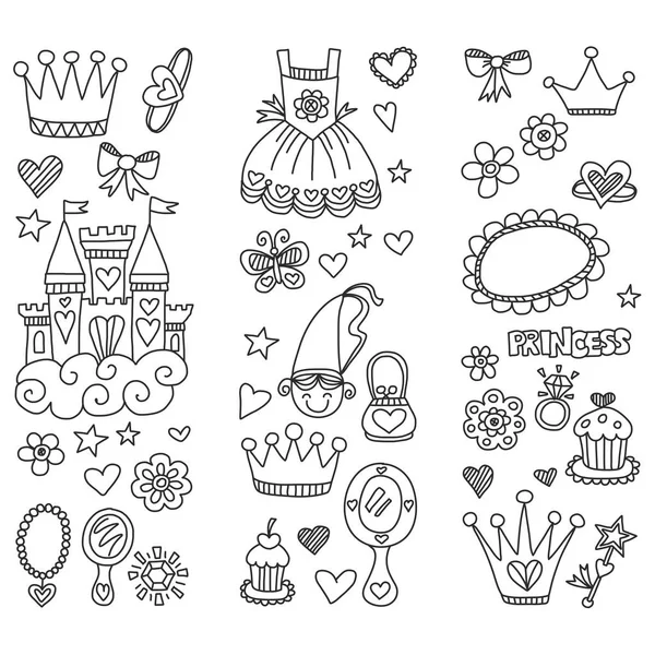 Minha pequena princesa mão desenhado elementos doodle — Vetor de Stock