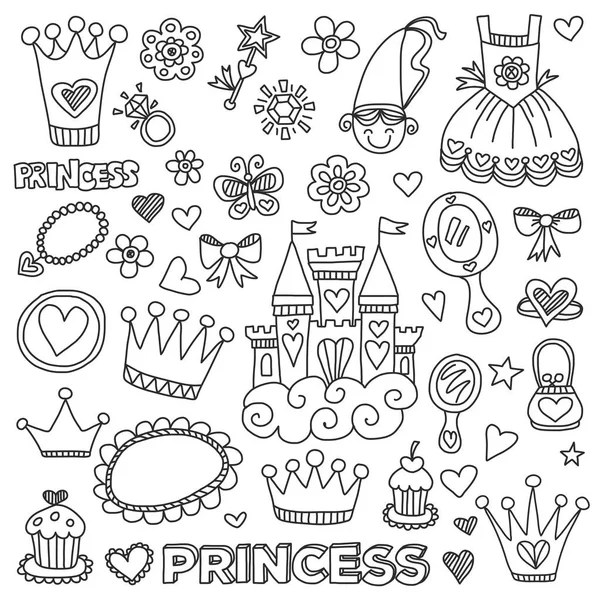 Mi pequeña princesa Elementos garabatos dibujados a mano — Vector de stock