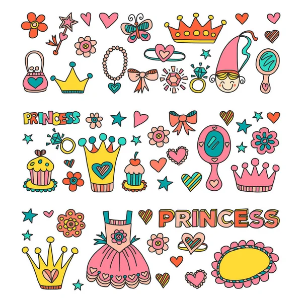 Mijn kleine prinses Hand getrokken doodle elementen — Stockvector