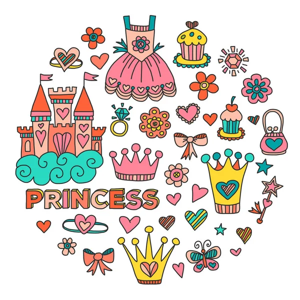 Mijn kleine prinses Hand getrokken doodle elementen — Stockvector