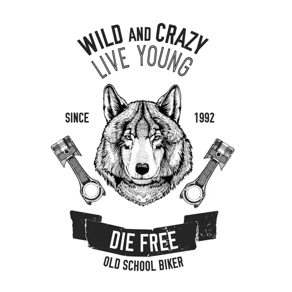 Wild wolf Vector immagine per moto t-shirt, tatuaggio, club moto, logo moto — Vettoriale Stock