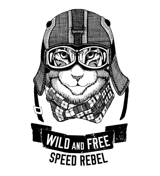 Wilde Katze wilde Katze sein wild und frei T-Shirt Emblem, Vorlage Biker, Motorrad-Design handgezeichnete Illustration — Stockfoto