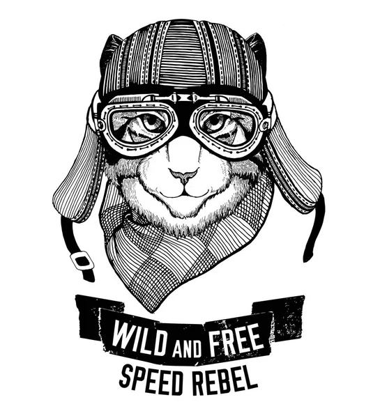 Wilde Katze wilde Katze sein wild und frei T-Shirt Emblem, Vorlage Biker, Motorrad-Design handgezeichnete Illustration — Stockfoto