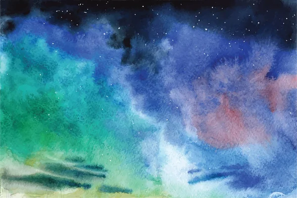 Univers aquarelle Ciel, étoiles, espace lointain Violet, bleu, fond fantaisie — Image vectorielle