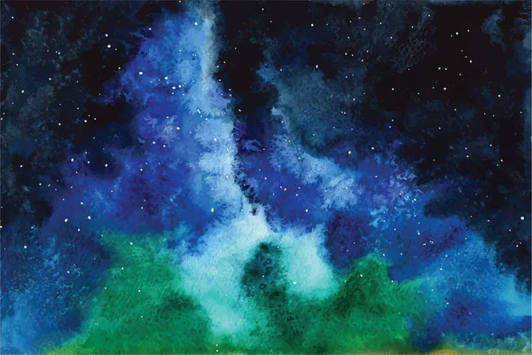 Universo vetorial aquarela Céu, estrelas, espaço profundo Violeta, azul, fundo de fantasia — Vetor de Stock
