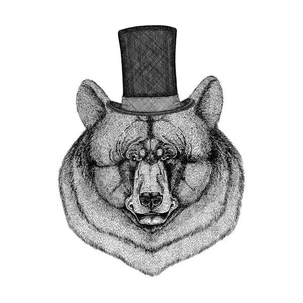 Imagem de gravura estilo Vintage urso preto fresco e elegante para tatuagem, logotipo, emblema, design de crachá — Fotografia de Stock