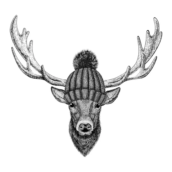 酷时尚鹿时髦动物复古风格插图的纹身、 标志、 徽章，徽章设计 — 图库照片