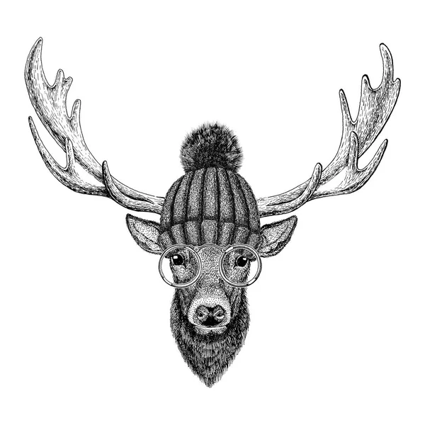 Cool fashionable deer Hipster animal Vintage style illustration for tattoo, logo, emblem, badge design — Stock Photo, Image