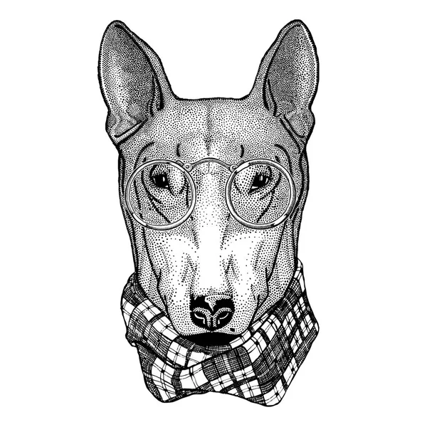 Hipster dog Bull Terrier Imagen para tatuaje, logotipo, emblema, diseño de insignia —  Fotos de Stock