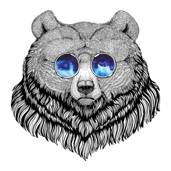 Grizzly urso Hipster estilo animal Imagem para tatuagem, logotipo, emblema, design de crachá — Fotografia de Stock