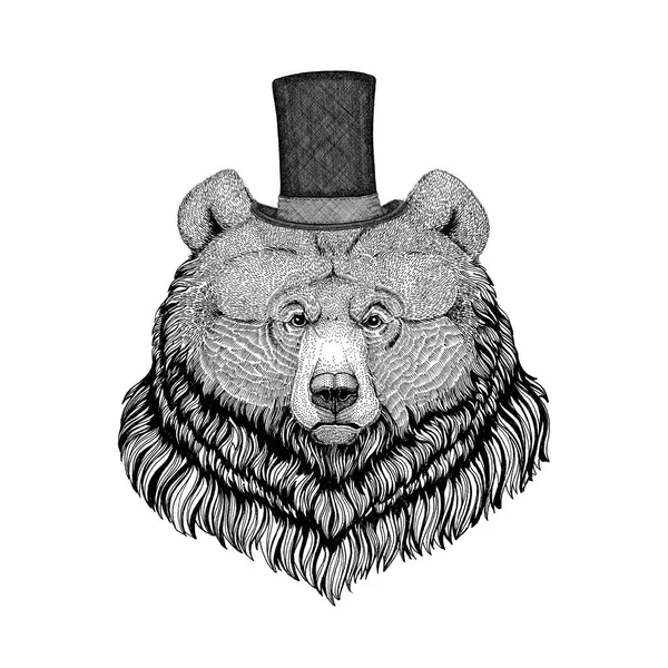 Grizzlybär Hipster-Stil Tierbild für Tätowierung, Logo, Emblem, Abzeichen-Design — Stockfoto