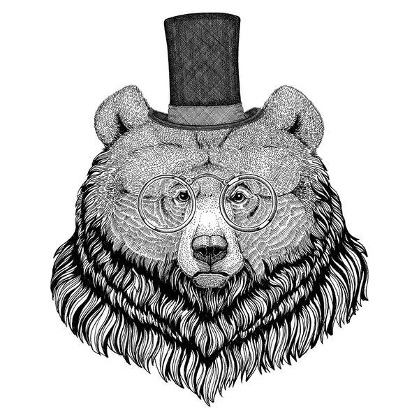 Kuzey Amerika boz ayısı Hipster stil hayvan görüntü dövme, logo, amblem, rozet tasarım için — Stok fotoğraf
