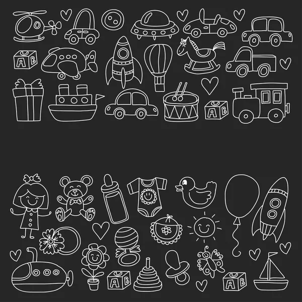 Vektor-Doodle-Set mit Spielzeug für Geschäft, Geschäft, Kindergarten, Kinderzimmer handgezeichnete Vektor-Illustration — Stockvektor