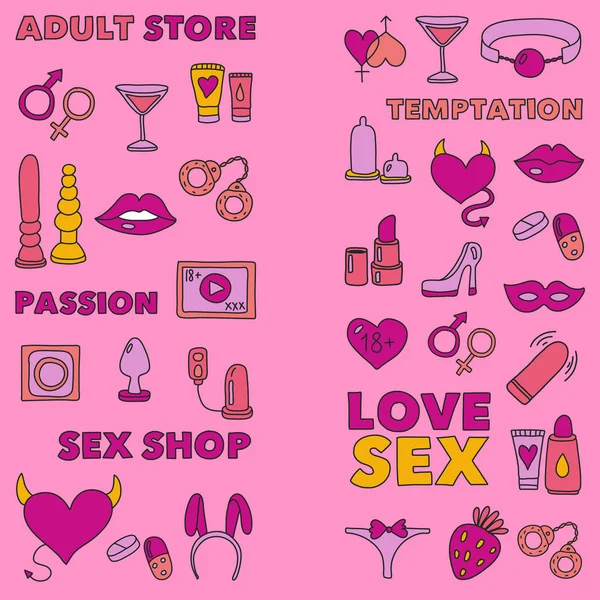 Modello con giocattoli per adulti Sex shop, negozio per adulti, negozio per adulti — Vettoriale Stock