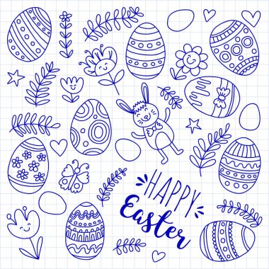 Paskalya yumurtaları, çiçekler, bunny Paskalya desen için vektör desen