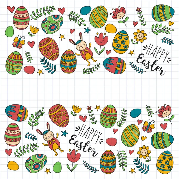 Modèle vectoriel pour Oeufs de Pâques, fleurs, lapin — Image vectorielle