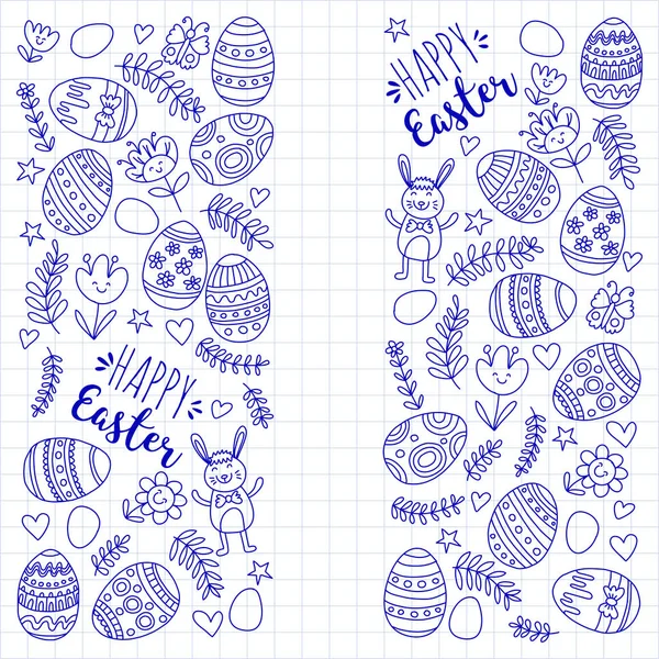 Patrón vectorial para huevos de Pascua, flores, conejito Patrón de Pascua feliz — Vector de stock