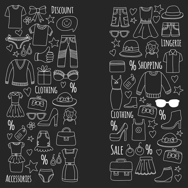 Verkauf Einkaufsmarkt Internet-Shop Rabatt-Vektor-Set von Doodle-Symbole zum Verkauf — Stockvektor