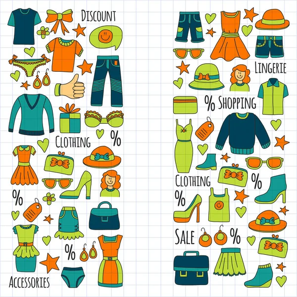 Försäljning Shopping marknaden Internet shop rabatt vektor uppsättning doodle ikoner till salu — Stock vektor