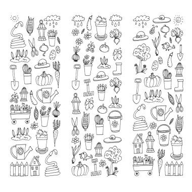 Bahçe şirin Bahçe vektör ayarla ekipmanları, bitkiler, sebze